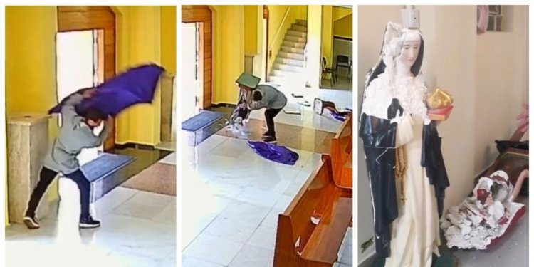 Homem invade igreja católica e destrói imagens de santos